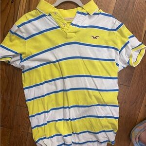 Hollister - yellow blue white polo shirt - size L